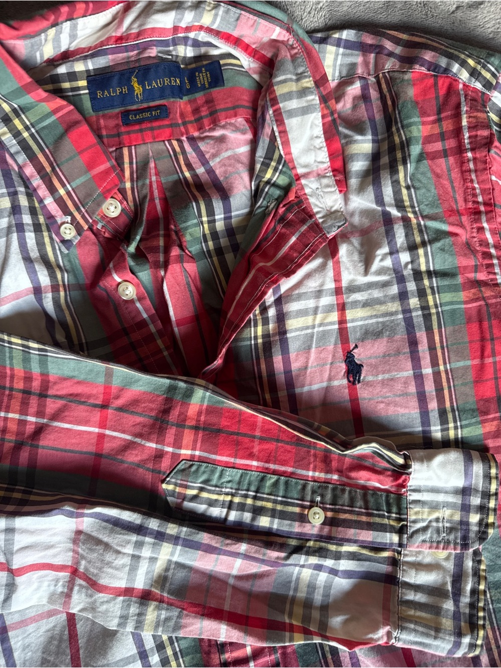 Ralph Lauren red plaid long sleeve button down shirt men’s Large pony logo